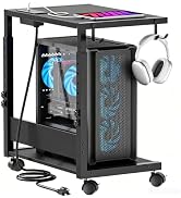 Computer Tower Stand, Height-Adjustable PC Stand with Charging Station | PC Holder Rolling Comput...