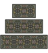 Kitchen Rugs Set of 3, Vintage Floral Anti Fatigue Mats for Kitchen Floor, Cushioned Non Slip PVC...