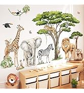 decalmile Large Safari Animals Tree Wall Stickers Jungle Animals Giraffe Elephant Lion Leopard Wa...