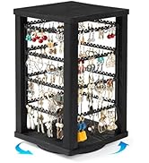 Emfogo 360 Earring Holder Organizer, Rustic Wood Earring Stand, Rotating Wooden Earring Display, ...