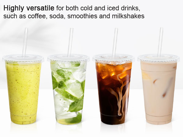 plastic disposable cups with lids and straw