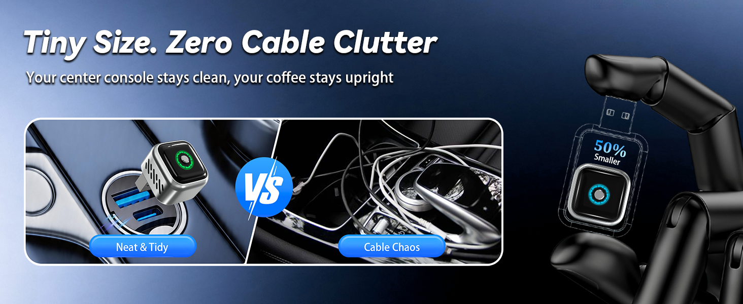 Compact wireless CarPlay adapter saves space and keeps your car console clean and organized