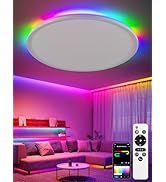 UprizeP Smart Ceiling Light, RGB LED Flush Mount Ceiling Light with Remote,Ambient Lighting Fixtu...