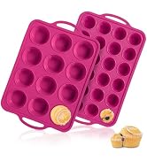 Vnray Silicone Muffin Pan for Baking: Non Stick Regular 12 Cup and Mini 24 Cup Muffin Pan Set wit...