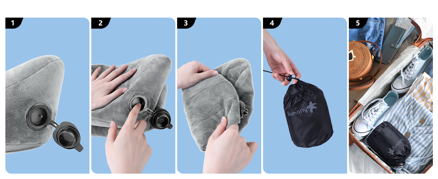 How do I deflate the pillow?When not in use, it deflates to a palm-sized compact for easy carrying