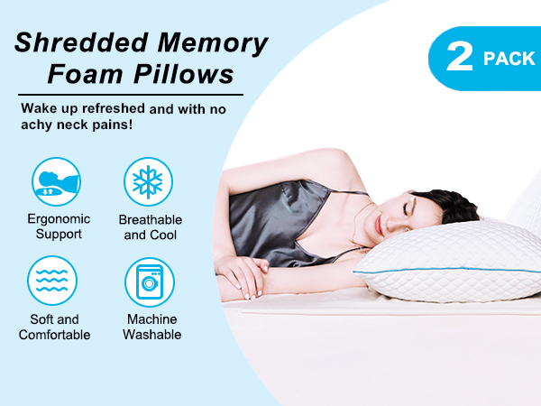 Shredded Memory Foam Pillows pillows bed pillows cooling pillow side sleeper pillow