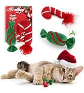 ALL FOR PAWS Christmas Cat Toys with Catnip, Teething Chew Bite Resistant Toy for Indoor Cats, Xm...
