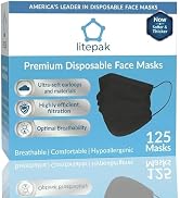Litepak 125-Pack Disposable Face Mask Premium Comfort Earloops with Dispenser Box (Black)