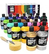 JusArt 24 Colors Acrylic Paint Set, Including Gold and Silver, 8.45oz(250ml) Large Bottles Adult ...