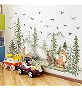 Amaonm 4 Sheet of 12x36 inch Giant Mountain Forest Tree Wall Decal Woodland Deer Bear Fox Birds W...