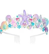 CAVETEE Mermaid Birthday Crown, Mermaid Rhinestones Tiara Mermaid Party Tiara Birthday Party Crow...
