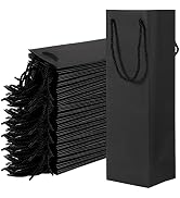 WUWEOT 50 Pack Black Wine Gift Bag, Wine Tote Bags Bulk Kraft Paper Bag with Handles for Party, S...