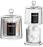 rejomiik Qtip Holder Thick Glass Apothecary Jars with Lid for Bathroom Accessories Vanity Organiz...
