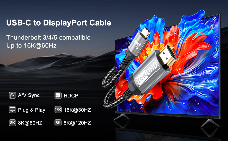 USB Type-C to DP Cable nylon braided Thunderbolt to Displayport Cable USB-C to DP Cord