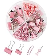 Pink Assorted Binder Clips, Paper Clips, Push Pins Sets, Durable and Rustproof, Paper Clips Sets ...