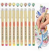 GETHPEN 9 Pack Micro-line Pens, 0.5 mm Micro,9 Colors Fineliner Pen Waterproof Ink Set, Fine Poin...