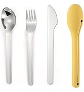 DZRZVD Camp Flatware Sets - Stainless Steel Spoon Fork Knife & Silicone Storage Cover - Ultraligh...