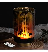 Eywamage Large Battery Operated Table Lamp with Remote, Forest Deer Accent Lamp, Cordless Glass L...