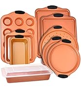 Baking Pan 10 Piece Set Nonstick Copper Steel Oven Bakeware Kitchen Set with Silicone Grips, Cook...