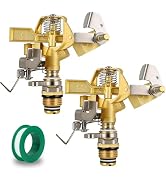Triumpeek 2-Piece 1/2" Brass Impact Sprinkler Heads, Heavy Duty Adjustable 0-360° Pattern, Long R...