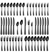 PHILIPALA 40 Piece Black Silverware Set, Stainless Steel Flatware Set for 8 Food Grade Cutlery Ut...