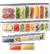 EEKEDO Reusable Food Storage Bags Bulk, 24 Pack Double Zipper Leakproof Freezer Bags, BPA Free Si...