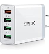 Fast Charge 3.0, Portable USB Wall Charger, iSeekerKit 4Ports USB Charger Block Power Adapter Cha...
