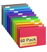 Hanging File Folders Legal Size, 60 Pack File Folders with 1/5 Cut Adjustable tabs, 2" Expansion,...