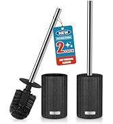 2 Pack Toilet Bowl Brush and Holder, Durable Toilet Scrubber Bristles, Long Stainless Steel Handl...