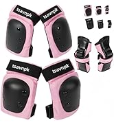 Knee and Elbow Pads Set for Women & Teens – Pink Skateboarding Protective Gear with Wrist Guards,...