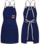 BeLuyi chef apron bib tool apron for man woman cross back straps with 4 pockets for kitchen cooki...