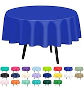 QIKSION 2 Pack Dark Blue Plastic Tablecloth Disposable Circle Table Covers Blue Table Cloths for ...