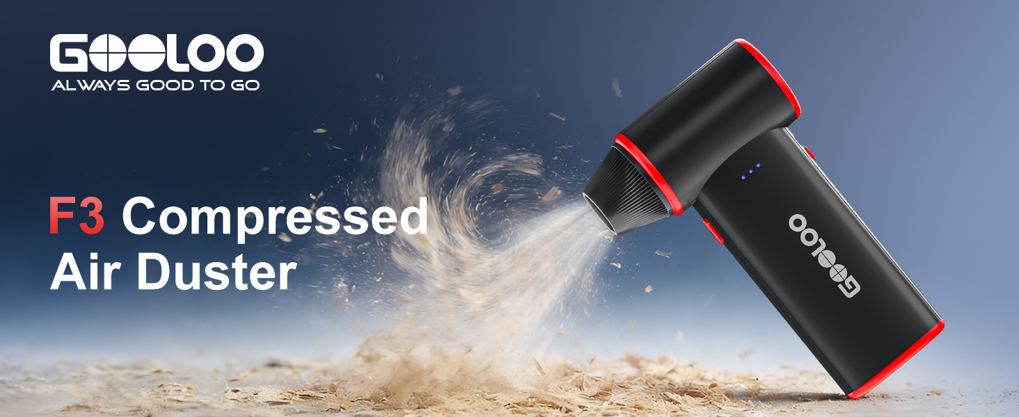 GOOLOO F3 compressed air duster powerfully blows wood chips