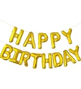 Gold Happy Birthday Balloon Banner, 16 Inch Foil Mylar Happy Birthday Balloons Letters, Reusable ...