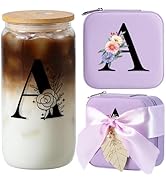 AYGXU glass cups with lids and straws 16oz,Travel Must Have Jewelry Box set,Travel Jewelry Case O...