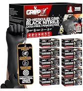 GRIPXX Herkules Grip Heavy Duty 8Mil Black Nitrile Gloves,3D Raised Diamond Texture-Latex & Powde...