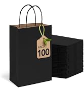 MESHA Paper Gift Bags 5.25x3.75x8 Black Small Paper Bags with Handles Bulk,100 Pcs Kraft Paper Ba...