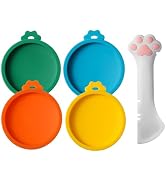 Joyinjojo Small Cat Food Can Lids with Cute Paw Cat Food Spoon, 4 Pack Silicone 3 oz Cat Food Can...
