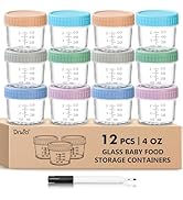 DRKIO 12 Pack Glass Baby Food Storage Containers - 4 Oz Baby Food Jars with Lids Baby Food Maker ...