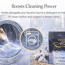 Laundry booster powder boosts cleaning power in washing machine for deeper clean