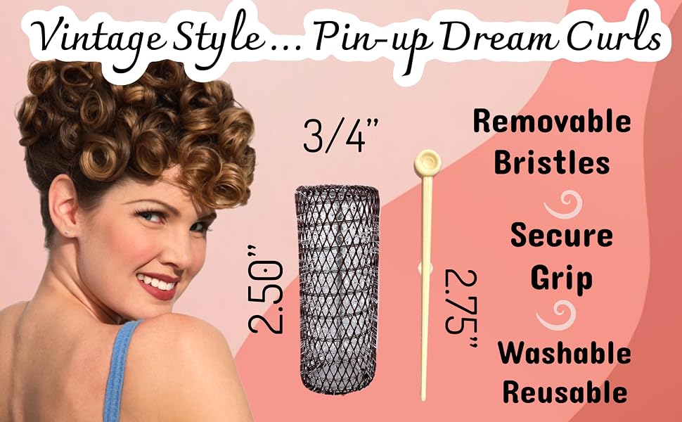 ALAZCO Vintage Style Hair Roller Medium BRUSH ROLLERS PINS Mesh Curlers Bristles 3/4" pinup