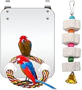 Catcan Bird Cage Mirror, Bird Mirror with Perch Rope for Cage Cockatiels Cotton Rope Standing Bar...