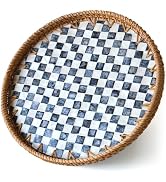 Round Rattan Tray with Mother of Pearl Inlay, Wicker Serving Tray Mother for Decor, Rattan Round ...