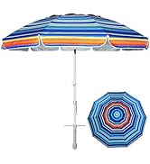 AMMSUN 8FT Large Beach Umbrella with sand anchor, Heavy Duty High Wind Portable Outdoor Umbrellas...