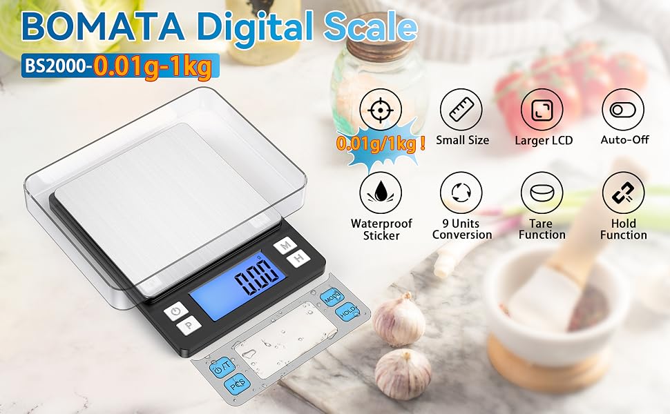 BOMATA 0.01g/1kg Upgraded Small Precise Jewelry Scale,