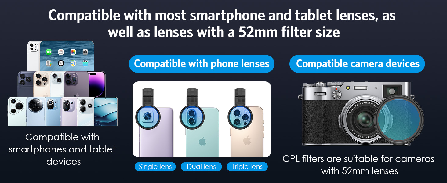52MM Clip-on CPL Phone Camera Lens Filter,