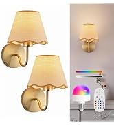 Battery Operated Wall Sconces Set of 2, Gold Rattan Rechargeable RGB