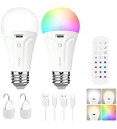 2 Pack Rechargeable Light Bulbs with Remote, A19 E26 Wireless Dimmable | Battery Operated LED Bul...