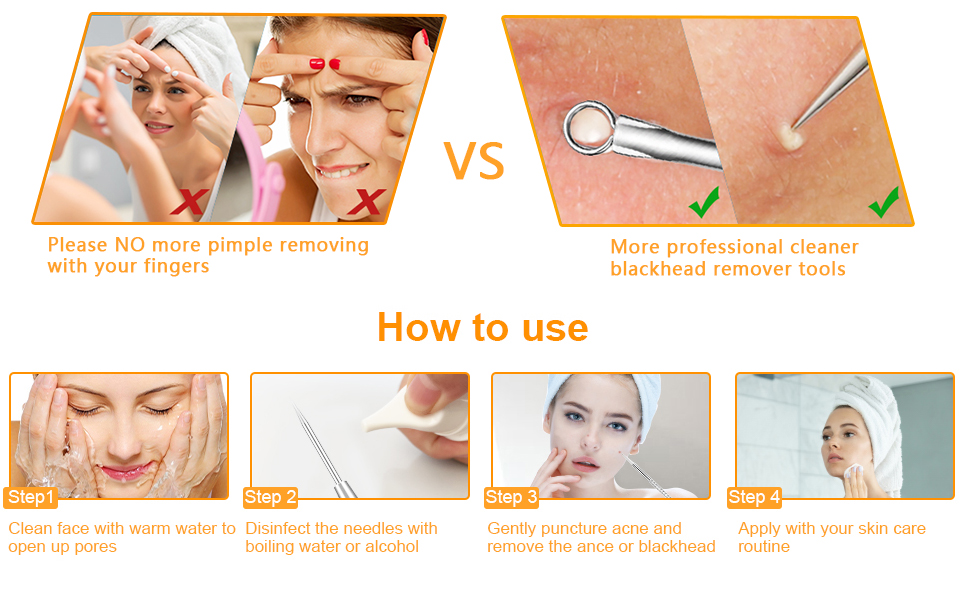 Pimple Popper Tool Kit , 6 Pcs Blackhead Remover Acne Needle Tools