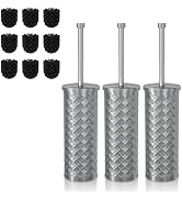 Toilet Bowl Brush and Holder Set 3 Pack with 6 Extra Brush Heads | Extra Long Handle with Splash ...